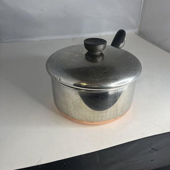 1801 Revere Ware 2 Qt Quart Copper Clad Stainless Double Ring Sauce Pan w Lid - Picture 5 of 11